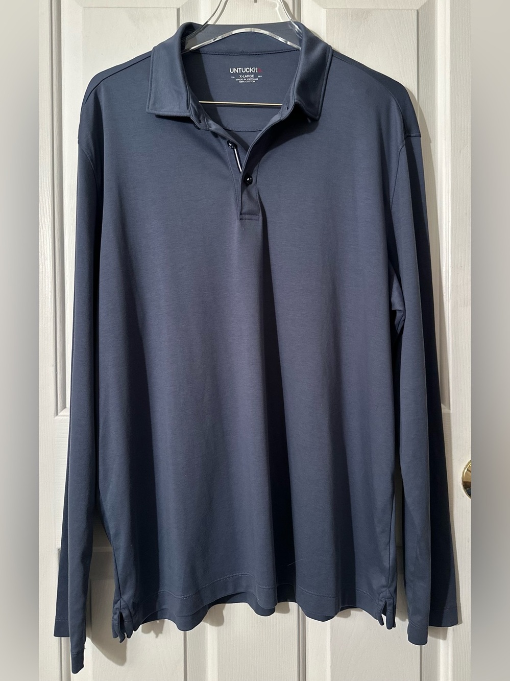 UNTUCKit XL BLUE 100% Supima Cotton Wrinkle Free Damaschino Long Sleeve Polo